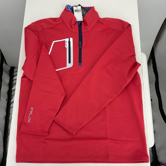 RLX Ralph Lauren Mens Red Quarter Zip Golf Pullover Jacket‎ Long Sleeve Size L - Picture 3 of 7